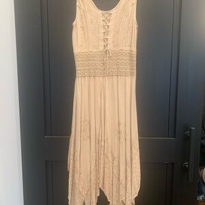 Choices Cream Sleeveless Lace-Up Boho Maxi Dress